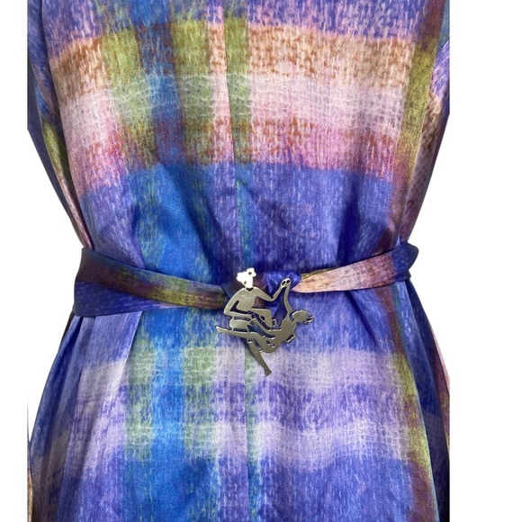 Thebe Magugu Checked Satin Maxi Dress Lavender with logo Fabric Belt - Picture 6 of 11